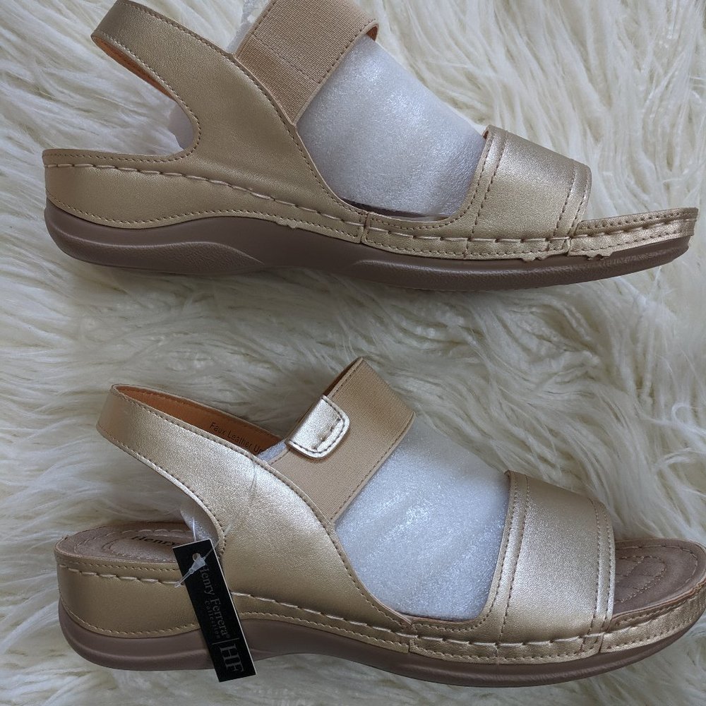Henry Fererra Womens Sandals Gold Shoes 10